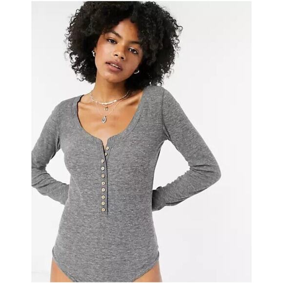Intimately by Free People Dylan Long Sleeve Thermal Bodysuit Gray Womens S NWOT - Picture 1 of 6